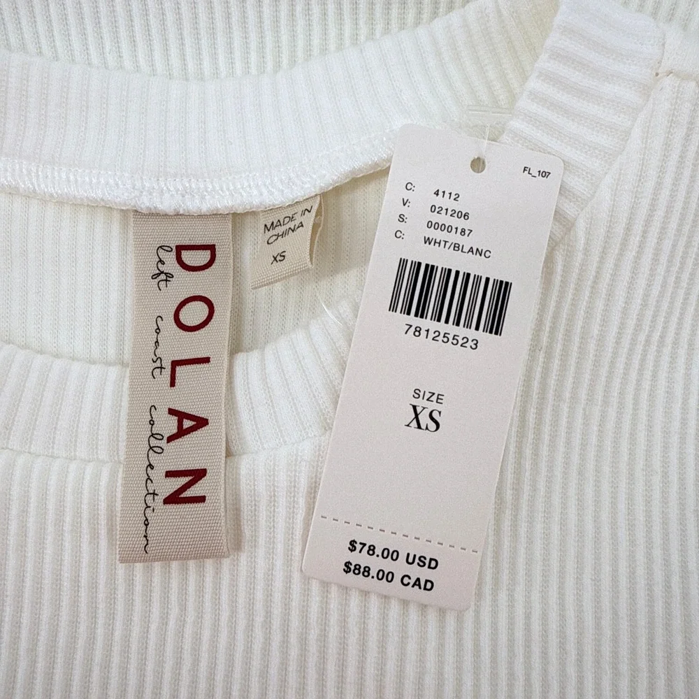 NWT Anthropologie Dolan Left Coast Ribbed Puff Sheer Sleeve Top White Blouse XS